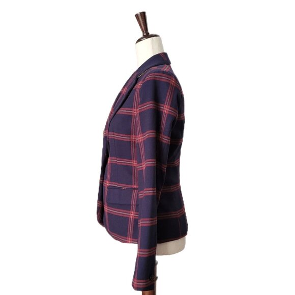 Plaid Blazer Jacket Wool Blend Navy & Red Dark Academia Hogwarts - Picture 3 of 10